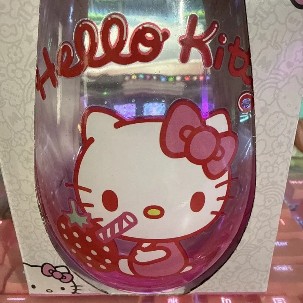 Sanrio Hello Kitty Tear Drop Glass 20oz Pink Stemless Cup 2023 Strawberry